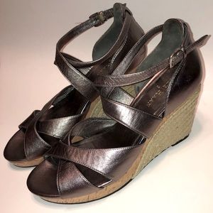 Sz 8 Cole Haan Air Marisa Silver Gunsmoke Wedge Sandals NWOT